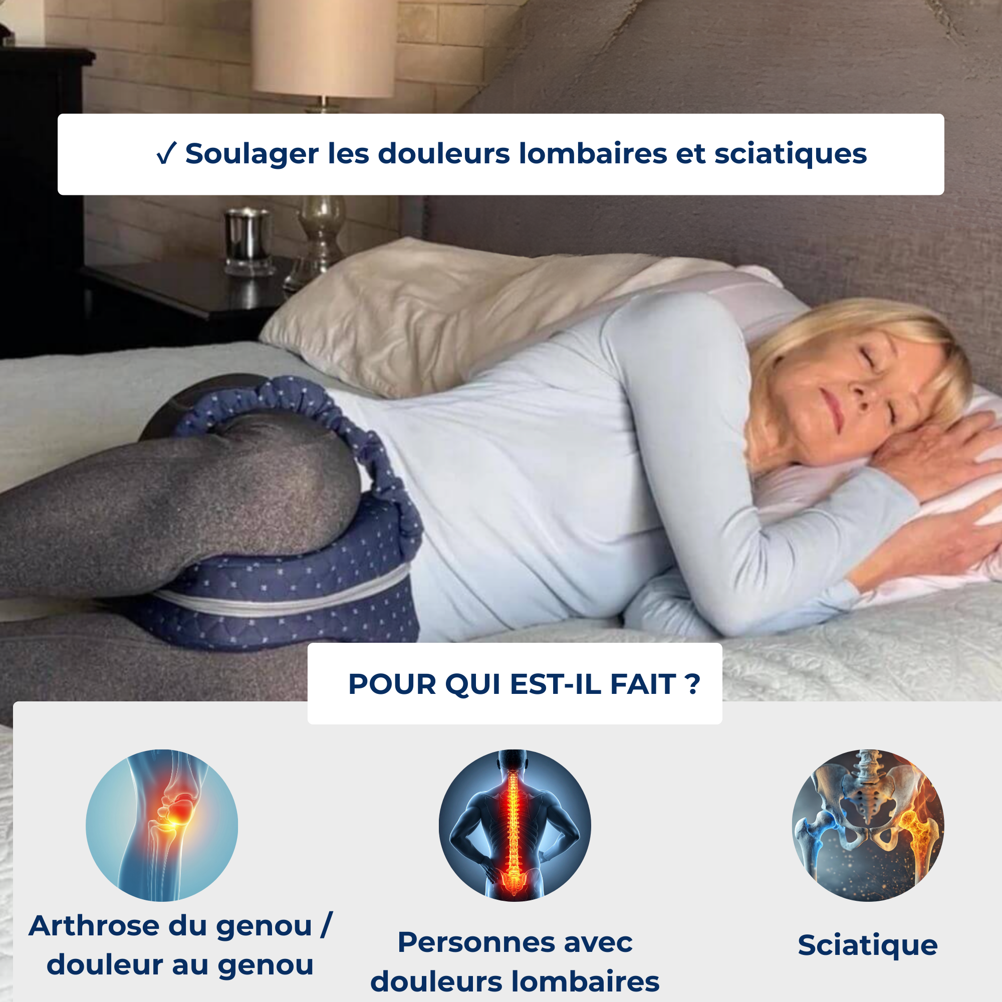 OLYLO LegEase™ — Coussin Orthopédique Genoux & Jambes